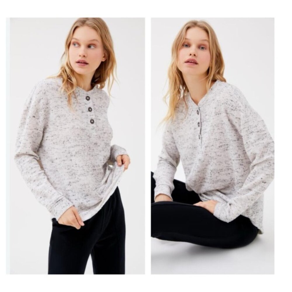 Urban Outfitters Gray Speckled Henley Sweater